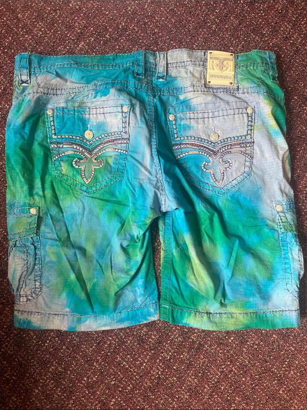 Rock Revival Men's Blue Green Tie-Dye Cargo Shorts